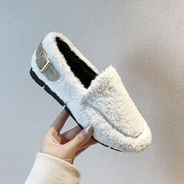 

all-match moccasin shoes autumn female footwear round toe casual sneaker 2019 fashion women's loafers fur moccasins winter fall, Black