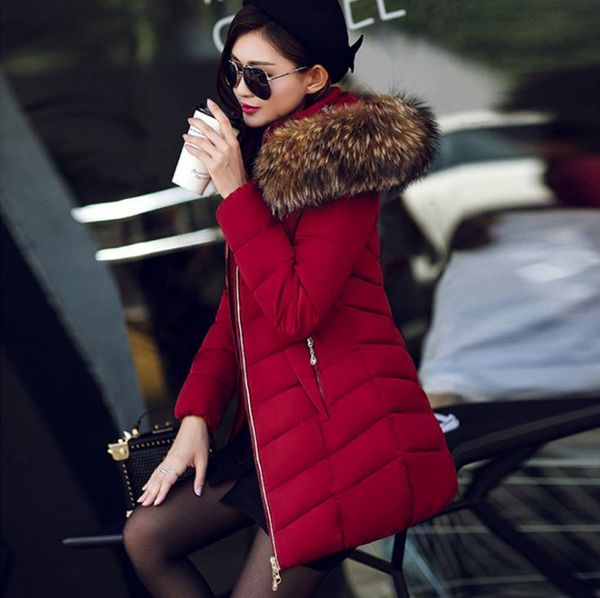 

womens winter jackets and coats 2018 parkas for women 5 colors wadded jackets warm outwear with a hood large faux fur collar, Black