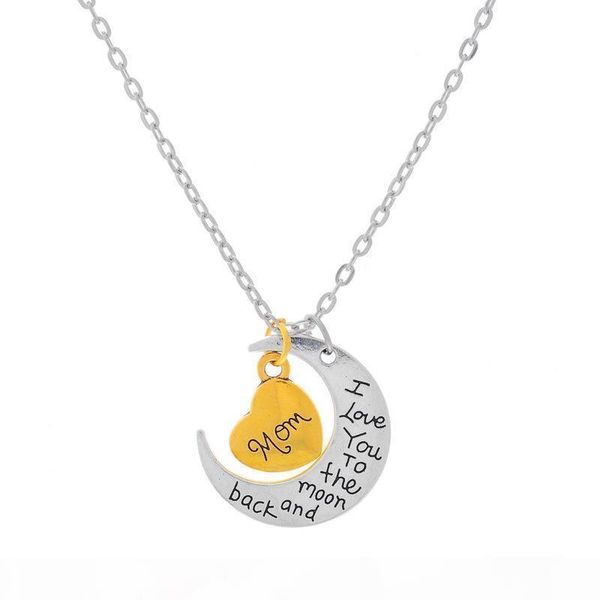 

grandma son sister aunt daughter mom i love you to the moon and back silver pendant necklace fashion charms pendent gift for mom, Bronze;silver