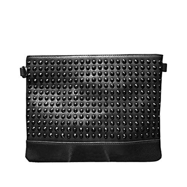 

women rivet clutch purse, envelope handbag soft pu leather wristlets shoulder crossbody bag, black