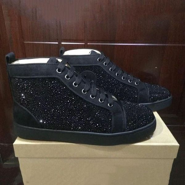 

new designer spikes chaussures red suede leather men women flat bottoms luxury casual shoes fashion sneakers 36-47 with box dust bag cs02, Black