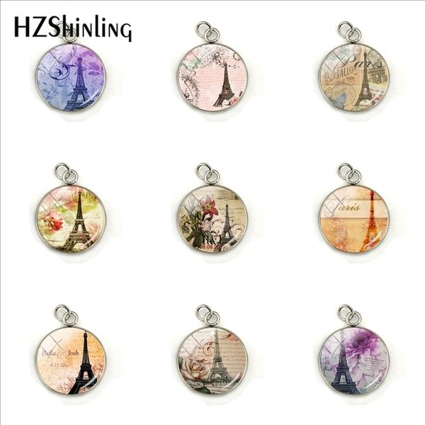 

romantic flowers paris eiffel tower glass cabochon pendant jewelry accessory charm pendants stainless steel gift for friends, Silver