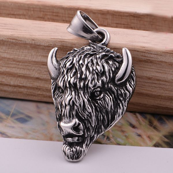 

men's cool jewelry silver stainless steel buffalo wild animal pendant necklace chain including