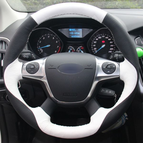 Белая черная подлинная кожаная ручная ручная крышка ручного колеса для Ford Focus 3 2012-2014 Kuga 2013-2016257S