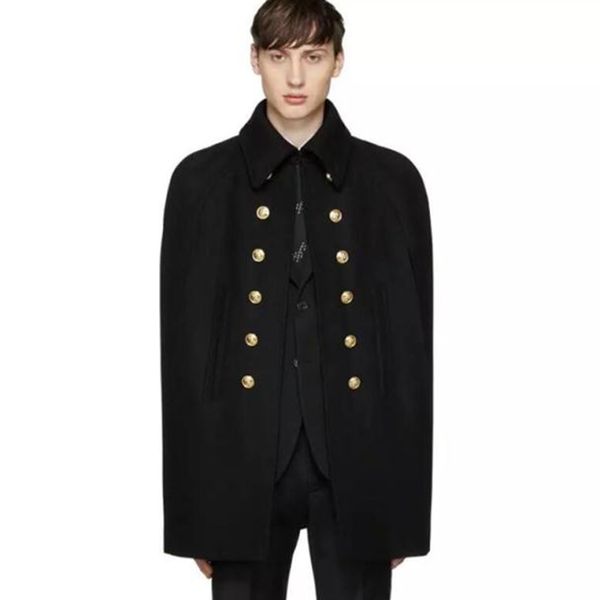 

men's wool & blends autumn and winter loose long coat cloak woolen large size tide bat sleeve, Black