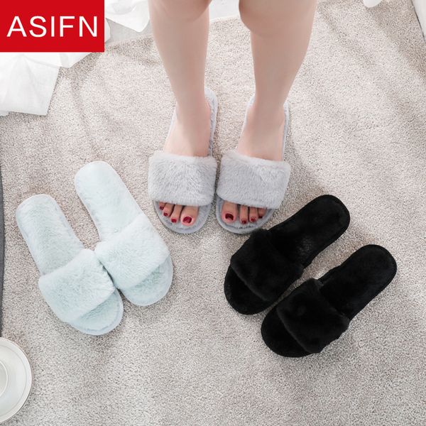 

asifn fur slides women slippers non slip indoor beautiful solid ladies flip flops elegant female mules chaussures femme, Black