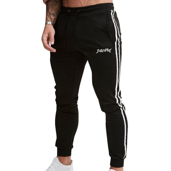 

casual striped pants men autumn drawstring streetwear pantalones hombre sports joggers sweatpants 2019 running trousers fashion, Black