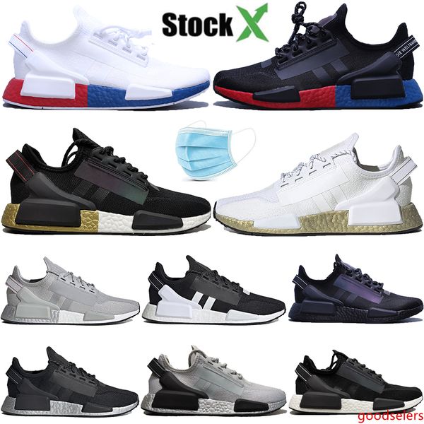 

nomad r1 v2 japan men women running shoes triple black white red blue iridescent mens trainers with masks