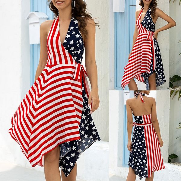 

женщины платья sexy нерегулярного строчок платье американского флаг pattern печать женщина урожай одежда для печати рукавов, White;black