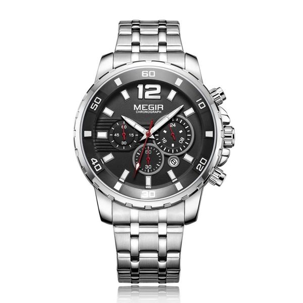 

megir watches business sports men's watch waterproof timing quartz watch 2068, Slivery;brown