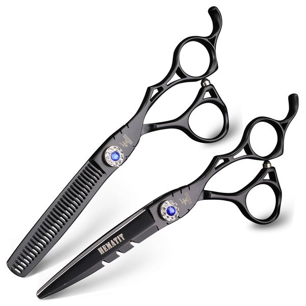 

xuan feng cutout black hair cutting scissors 6 inch hair shear japan 440c steel hair thinning cutting scissors set kit with bag comb