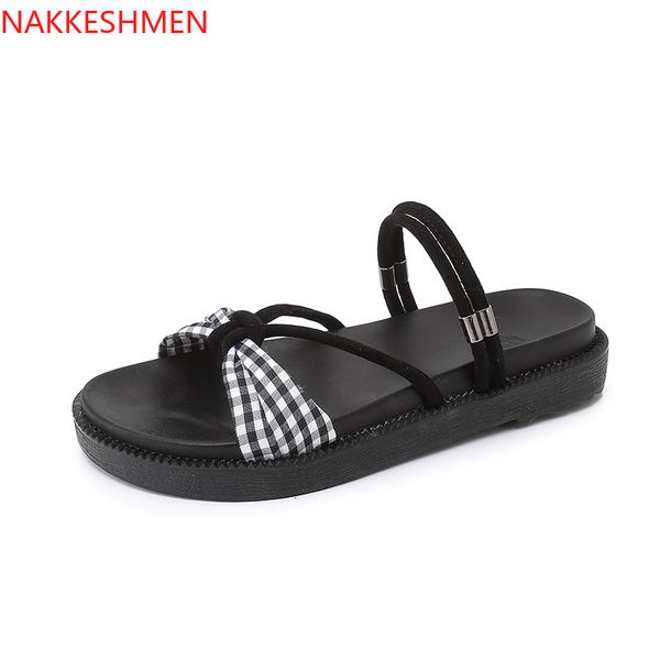 

double purpose sandals women's flat versatile summer 2020 new style open toe outer wear fashion simple gladiator sandals, Black