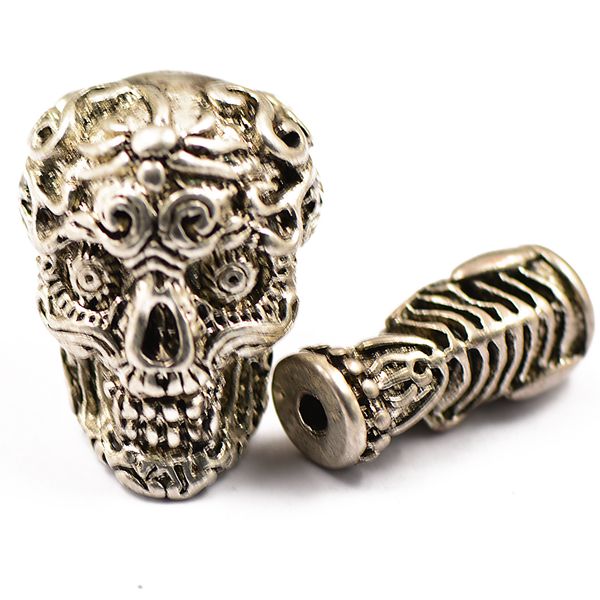 

set of 3-hole tibetan skull guru beads for jewelry making antique silver