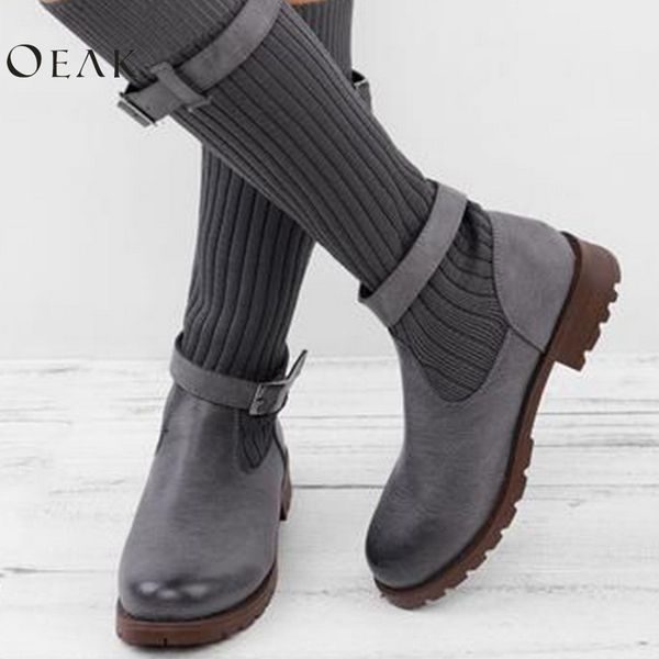 

oeak autumn and winter explosions fashion knee elastic sock boots chunky stretch women booties plus size, Black