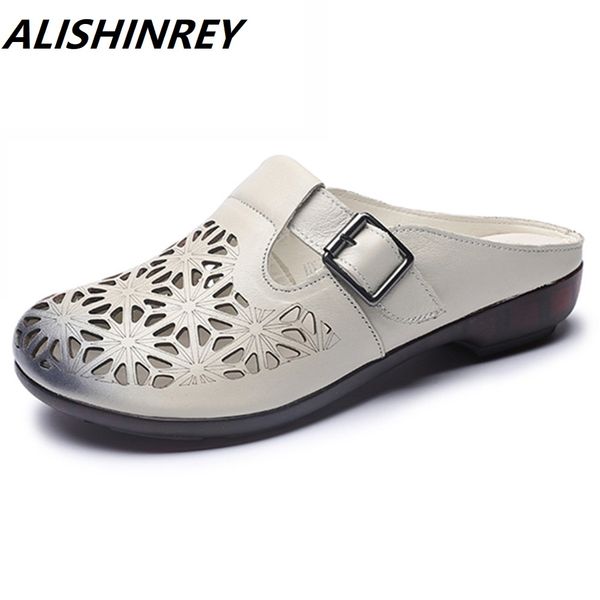 

alishinrey retro mixed colors women slippers genuine leather summer female sandals casual gladiator ladies sandals sandalias muj, Black