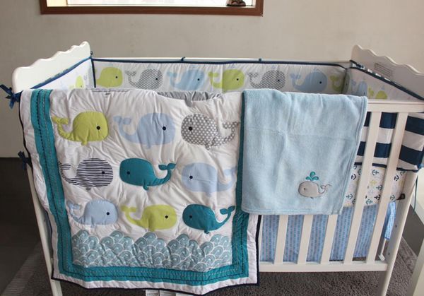 

8 pc crib infant room kids baby bedroom set nursery bedding blue fish cot bedding set for newborn baby boy