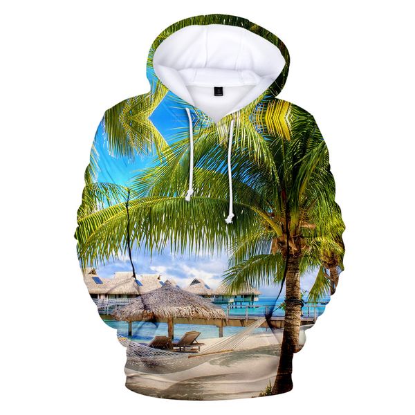 

beach hoodies men women hoodie sweatshirt hooded men's ocean beautiful seaside view coconut tree sweet cap hoody polluvers, Black