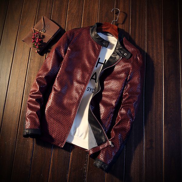 

leather jacket pu red navy blue man zipper winter motorcycle jaqueta de couro masculino faux leather brand coat, Black;brown