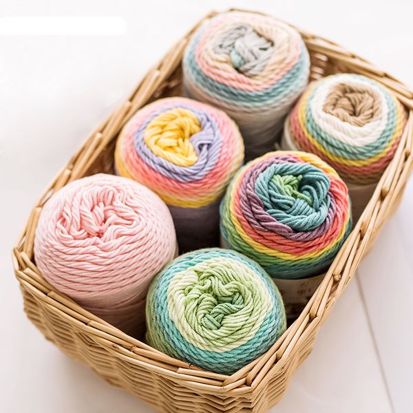 

100g/ball rainbow cotton yarn segment dyeing 5 strands of milk cotton yarn diy hand knitted sofa cushion pillow yarn, Black;white