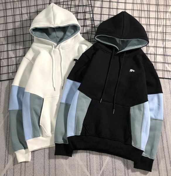 

мужчины дизайнерский бренд печатных мужские толстовки цвет соответствия флис свободные кофты мода пуловер с капюшоном топы, Black