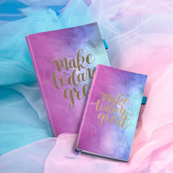 

2019 colorful notebook in english efficiency weekly monthly planner stamping letters soft cover, 128 sheets, line +grid page, Purple;pink