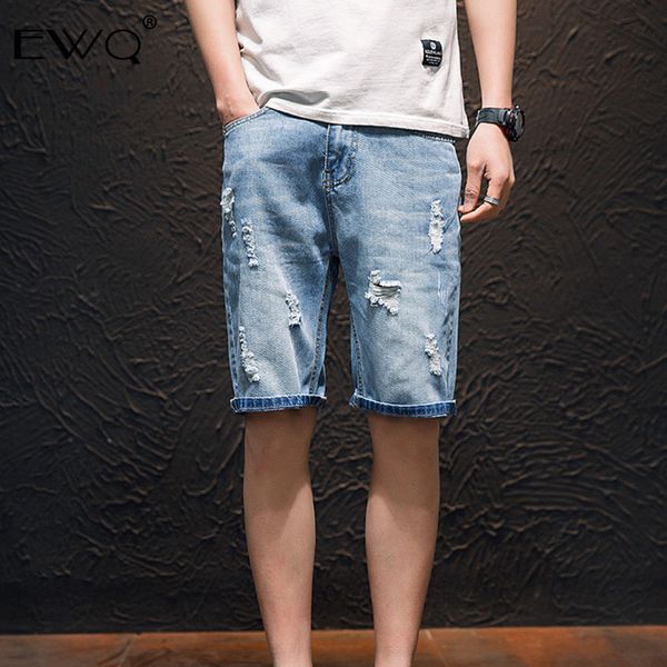 

ewq 2019 summer men's holes jeans pockets fave part shorts personality fashion new male bottoms casual cowboy trousers tb494, Blue