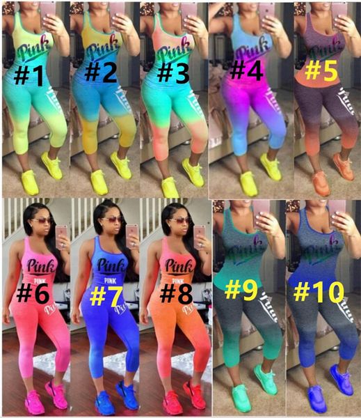 

Pink women 2 piece et track uit port wear running fitne coop neck t hirt gradient bodycon legging pant ummer clothe plu ize 10