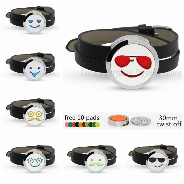 

face expression 30mm diffuser bracelet 316l stainless steel essential oil perfume bracelet pu leather 10pcs pads, Golden;silver