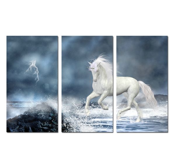 

3 panels wall art gift hd print on canvas animal unicorn horse fantasy poster picture modern office living room home decor hyp-a1055