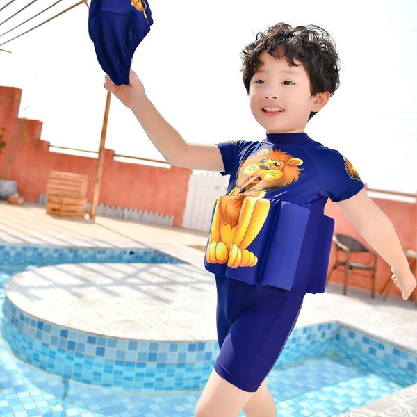 

cartoon print kids boys&girls swimwear one-piece detachable buoyancy float swimsuit uv protective upf50+ beach lesson swimsuit