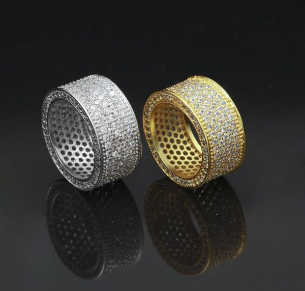 

mens rings hip hop jewelry zircon iced out stainless steel rings luxury gold plated for men copper jewelry wholesale blingbling rings, Silver