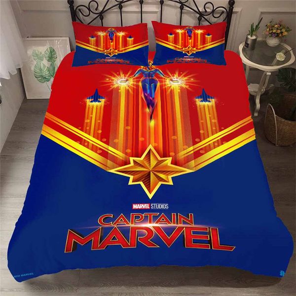 

helengili 3d bedding set captain marvel print duvet cover set bedcloth with pillowcase bed home textiles #tb-18
