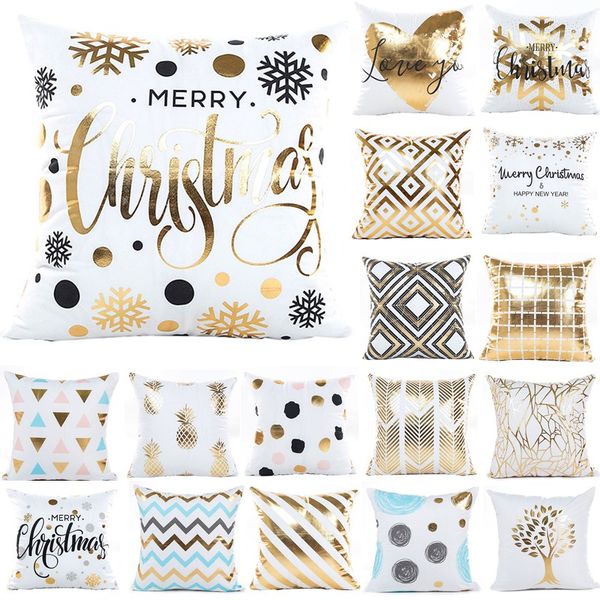

christmas pillow covers bronzing throw pillows cushion cover gold printed white sofa decoration decorative pillowcase 40429-1 pillow case