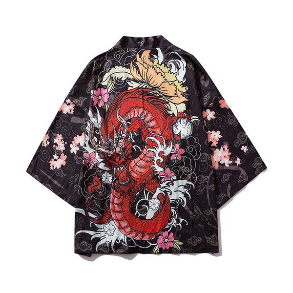 

dragon sakura 3d print man japanese style kimono haori cardigan thin sunscreen coat yukata shirt male samurai clothing, Red