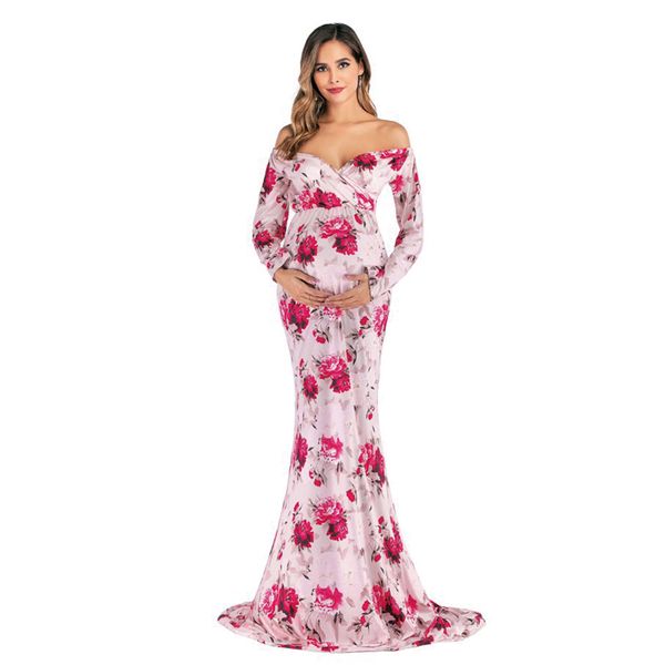 

maternity floral long dress v neck breastfeeding pregnancy dresses casual floral nursing dress women pregnant long sleeve, White