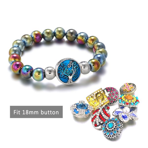 

горячая 061 сменные цвета конфеты расширяемый бисером эластичный камень браслет 18 мм snap кнопки strand браслет для женщин подарок, Black