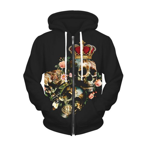 

men womens zip up hooded couples 3d graphic print hoodie sweatshirts jacket coat crown bll007, White;black