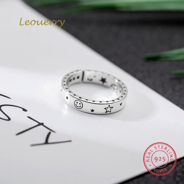 

leouerry 925 sterling silver moon star smile face opening rings for women original design index finger ring silver 925 jewelry, Golden;silver
