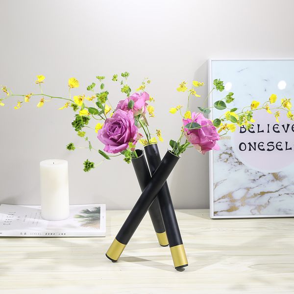 

1set nordic style geometric black gold iron glass flower vase tableflowerpot home wedding decoration for hydroponics plant