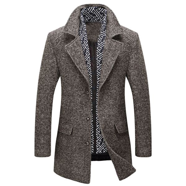 

mens overcoat winter casual thick wool coat men stand collar woolen coats with detachable scarf parka casaco masculinos peacoat, Black