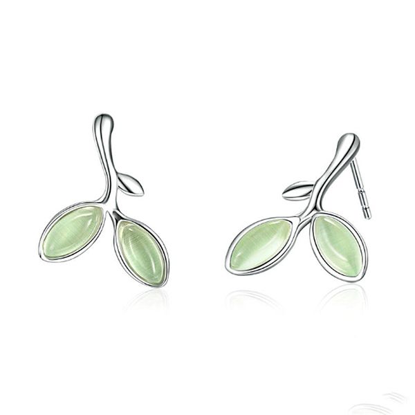 

2019 popular eal 925 sterling silver hope leaves tree green buds small stud earrings for women authentic silver jewelry sce465, Golden;silver