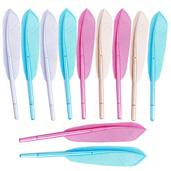 

12 feather gel ink pen, artificial feather pen, creative office supplies student stationery, 0.38 mm fine pen tip (black ink, Blue;orange