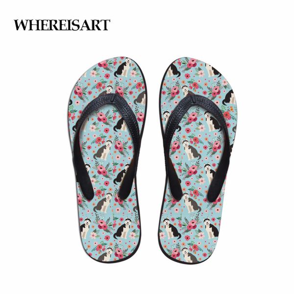 

whereisart 2019 flowers dog summer women flip flops fashion beach lady women slippers flip flop casual outside flat shoes, Black