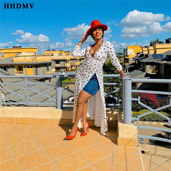 

hhdmv 2020 women new casual fair maiden style long dresses long sleeve deep v dot printed open fork floor-length dresses, Black;gray