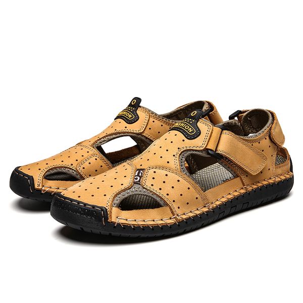 

sandals man summer ouitdoor style genuine leather beach casual male fisherman for men walking comfortable shoes, Black