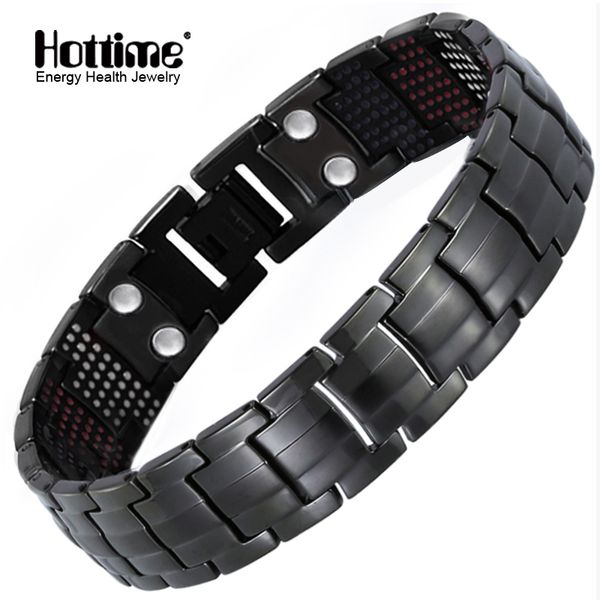 

ime 591pcs energy stone titanium steel magnetic bracelets & bangles black gun plated germanium bracelet fashion men jewelry, Golden;silver