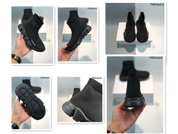 

2020 дешевы kids luxury paris speed ​​trainer мальчиков и девочек мода stretch mesh high top sneaker вязать носки кроссовки размер 24-35, Black