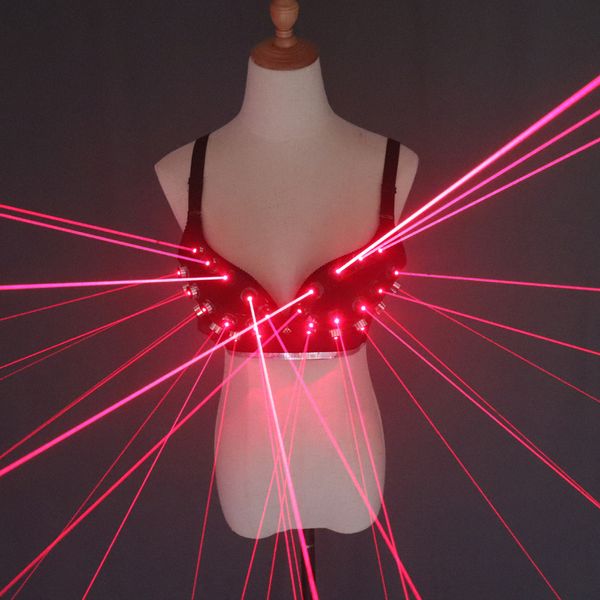 

Sexy Lady Bra Laser Show Stage Costumes Fashion Red Laser Luminous Suit For Singer Dancer Nightclub Performers