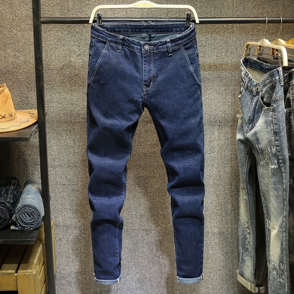 

2019men's harem jeans washed feet shinny denim black pant hip hop tight fitting sportswear elastic waist joggers pants 28-38, Blue