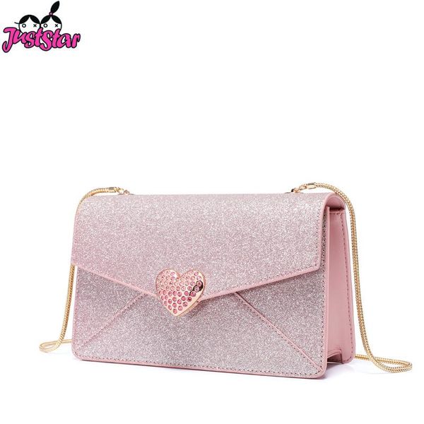 

just star women's pu leather crossbody bags ladies fashion love diamond chains flap messenger bags